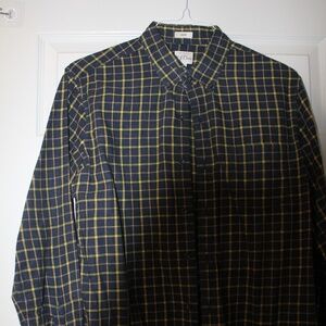 J Crew, Large Slim Fit, Blue/Gold Plaid button down Oxford, brushed twill